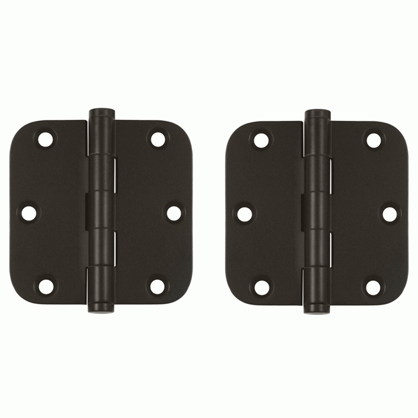 Pair 3 1/2 Inch X 3 1/2 Inch Solid Brass Hinge Interchangeable Finials (5/8 Radius Corner, Oil Rubbed Bronze Finish) DELTANA