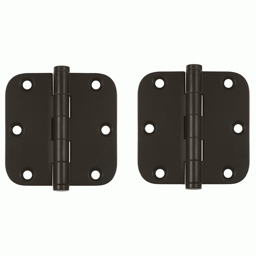 Pair 3 1/2 Inch X 3 1/2 Inch Solid Brass Hinge Interchangeable Finials (5/8 Radius Corner, Oil Rubbed Bronze Finish) DELTANA