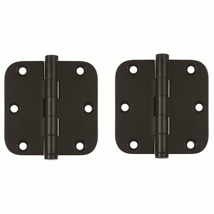 Pair 3 1/2 Inch X 3 1/2 Inch Solid Brass Hinge Interchangeable Finials (5/8 Radius Corner, Oil Rubbed Bronze Finish) DELTANA