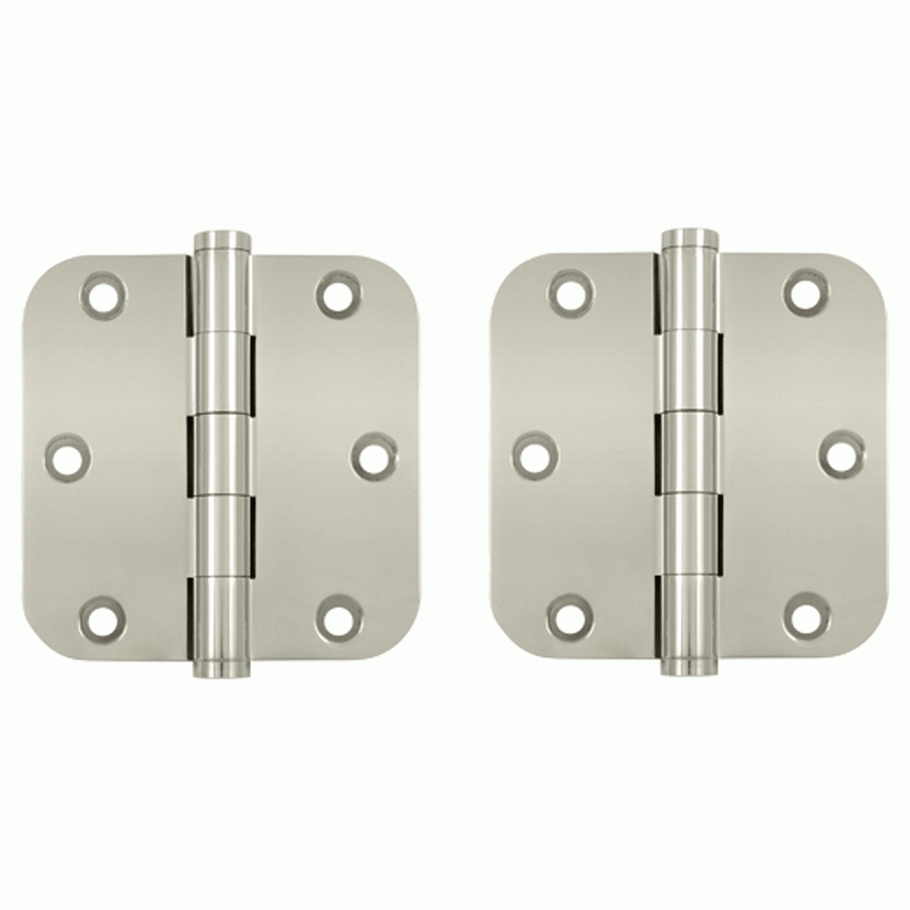 Pair 3 1/2 Inch X 3 1/2 Inch Solid Brass Hinge Interchangeable Finials (5/8 Radius Corner, Polished Nickel Finish) DELTANA