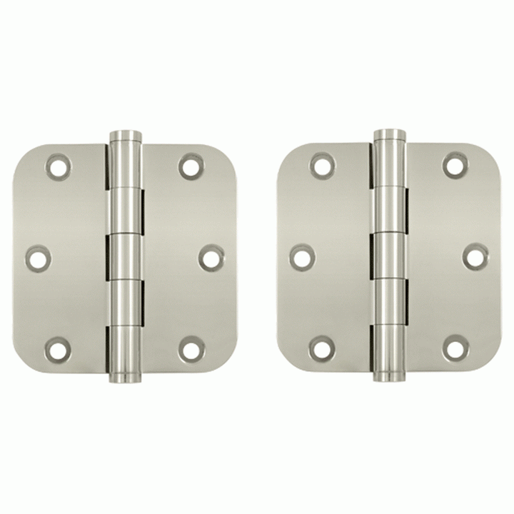 Pair 3 1/2 Inch X 3 1/2 Inch Solid Brass Hinge Interchangeable Finials (5/8 Radius Corner, Polished Nickel Finish) DELTANA