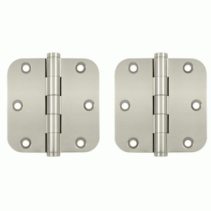 Pair 3 1/2 Inch X 3 1/2 Inch Solid Brass Hinge Interchangeable Finials (5/8 Radius Corner, Polished Nickel Finish) DELTANA