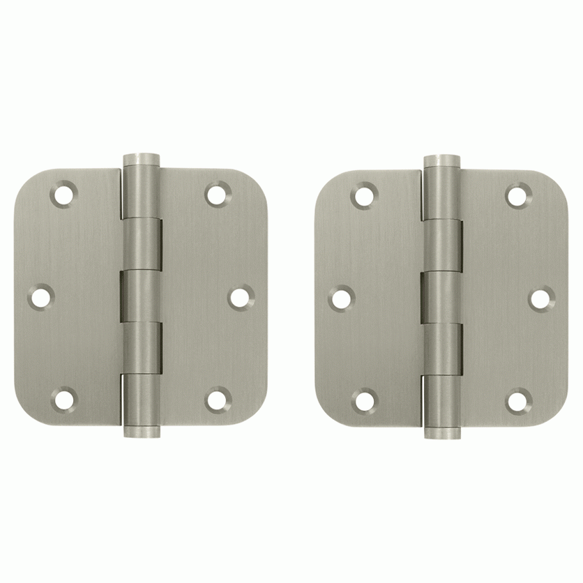 Pair 3 1/2 Inch X 3 1/2 Inch Solid Brass Hinge Interchangeable Finials (5/8 Radius Corner, Brushed Nickel Finish) DELTANA