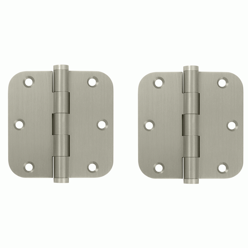 Pair 3 1/2 Inch X 3 1/2 Inch Solid Brass Hinge Interchangeable Finials (5/8 Radius Corner, Brushed Nickel Finish) DELTANA