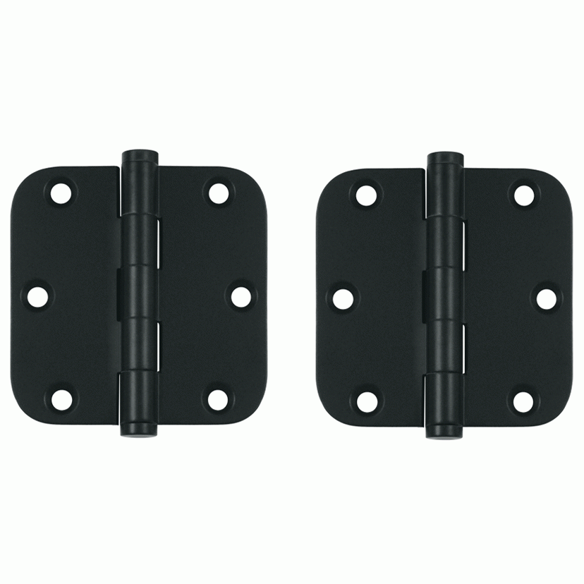 Pair 3 1/2 Inch X 3 1/2 Inch Solid Brass Hinge Interchangeable Finials (5/8 Radius Corner, Paint Black Finish) DELTANA