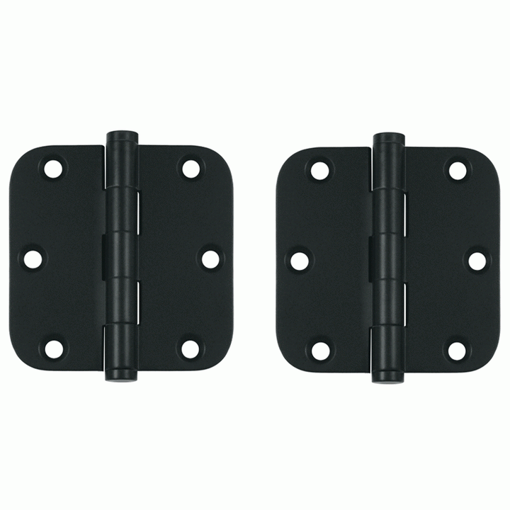 Pair 3 1/2 Inch X 3 1/2 Inch Solid Brass Hinge Interchangeable Finials (5/8 Radius Corner, Paint Black Finish) DELTANA