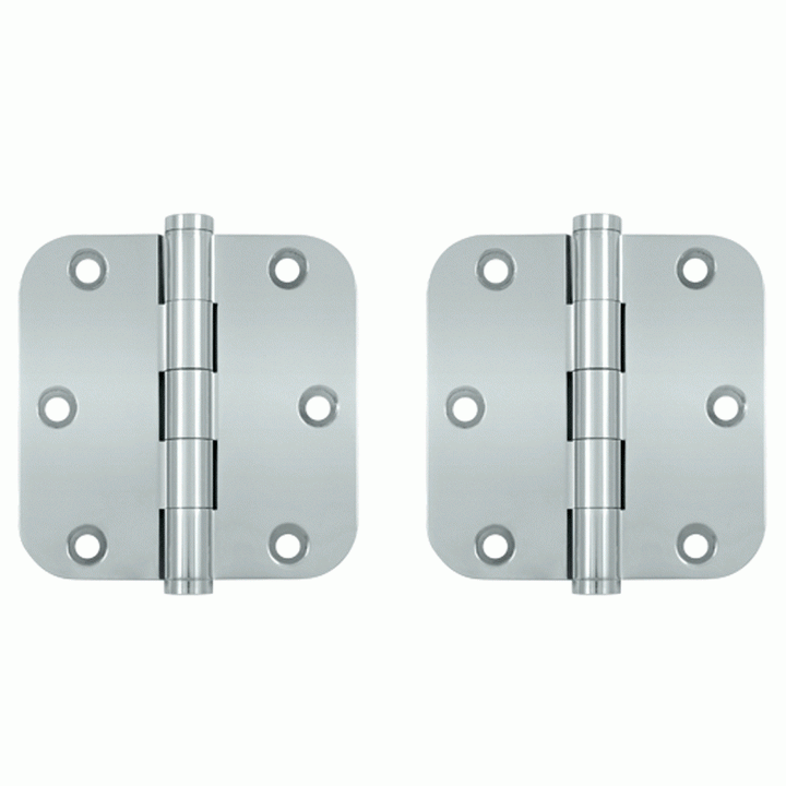 Pair 3 1/2 Inch X 3 1/2 Inch Solid Brass Hinge Interchangeable Finials (5/8 Radius Corner, Chrome Finish) DELTANA