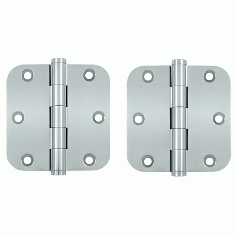 Pair 3 1/2 Inch X 3 1/2 Inch Solid Brass Hinge Interchangeable Finials (5/8 Radius Corner, Chrome Finish) DELTANA