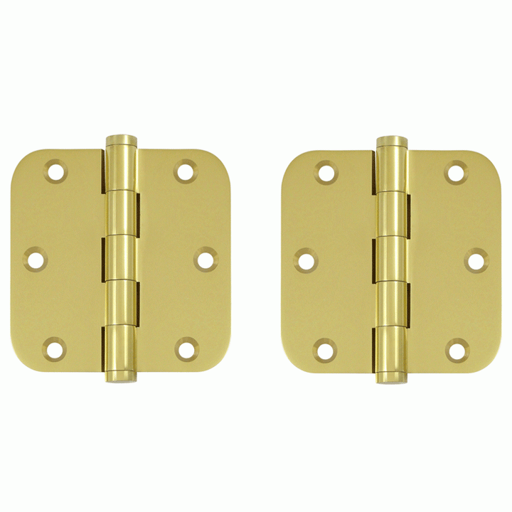 Pair 3 1/2 Inch X 3 1/2 Inch Solid Brass Hinge Interchangeable Finials (5/8 Radius Corner, Polished Brass Finish) DELTANA