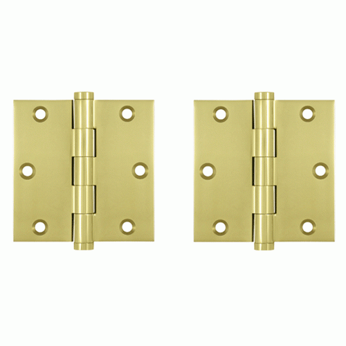 3 1/2 X 3 1/2 Inch Solid Brass Hinge Interchangeable Finials (Square Corner, Polished Brass Finish) DELTANA