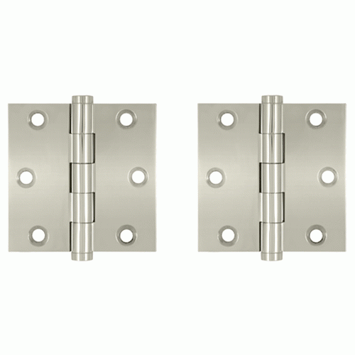 3 X 3 Inch Solid Brass Hinge Interchangeable Finials (Square Corner, Brushed Nickel Finish) DELTANA