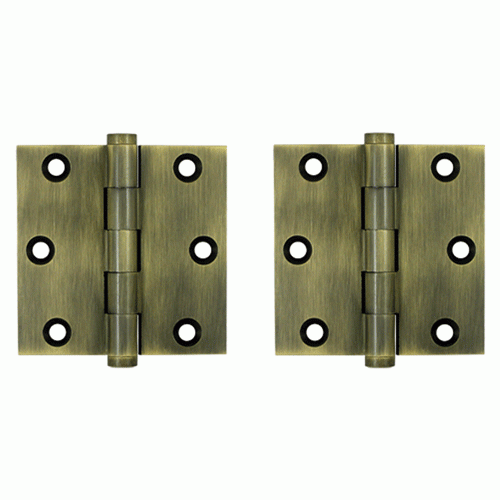 3 X 3 Inch Solid Brass Hinge Interchangeable Finials (Square Corner, Antique Brass Finish) DELTANA