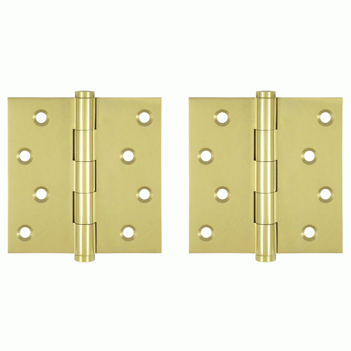 4 Inch X 4 Inch Solid Brass Zig-Zag Hinge (Square Corner, Polished Brass Finish) DELTANA