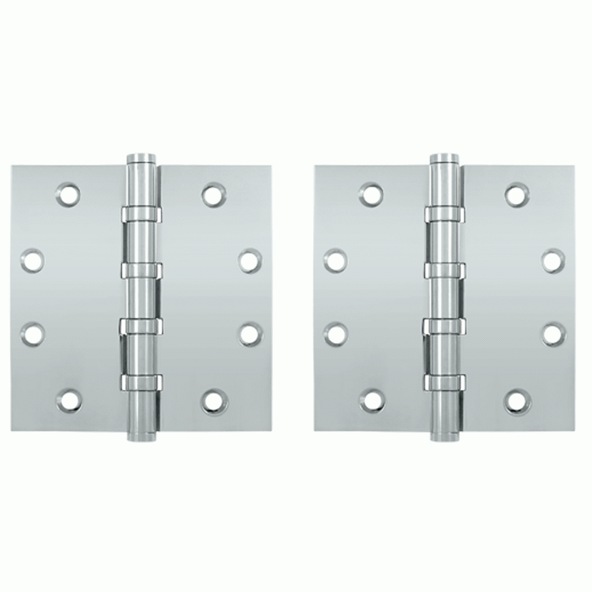 4 1/2 Inch X 4 1/2 Inch Solid Brass Four Ball Bearing Square Hinge (Chrome Finish) DELTANA