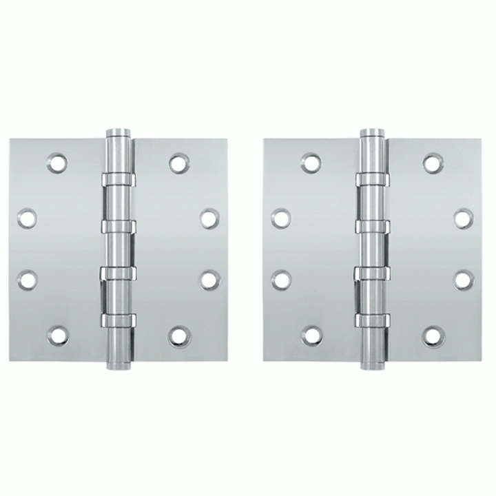 4 1/2 Inch X 4 1/2 Inch Solid Brass Four Ball Bearing Square Hinge (Chrome Finish) DELTANA