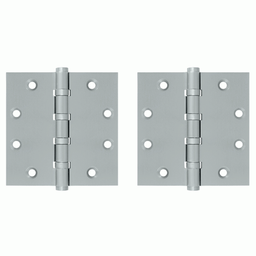 4 1/2 Inch X 4 1/2 Inch Solid Brass Four Ball Bearing Square Hinge (Brushed Chrome Finish) DELTANA