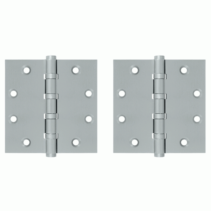 4 1/2 Inch X 4 1/2 Inch Solid Brass Four Ball Bearing Square Hinge (Brushed Chrome Finish) DELTANA