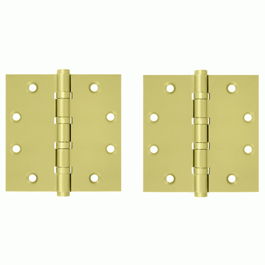 4 1/2 Inch X 4 1/2 Inch Solid Brass Four Ball Bearing Square Hinge (Brushed Brass Finish) DELTANA