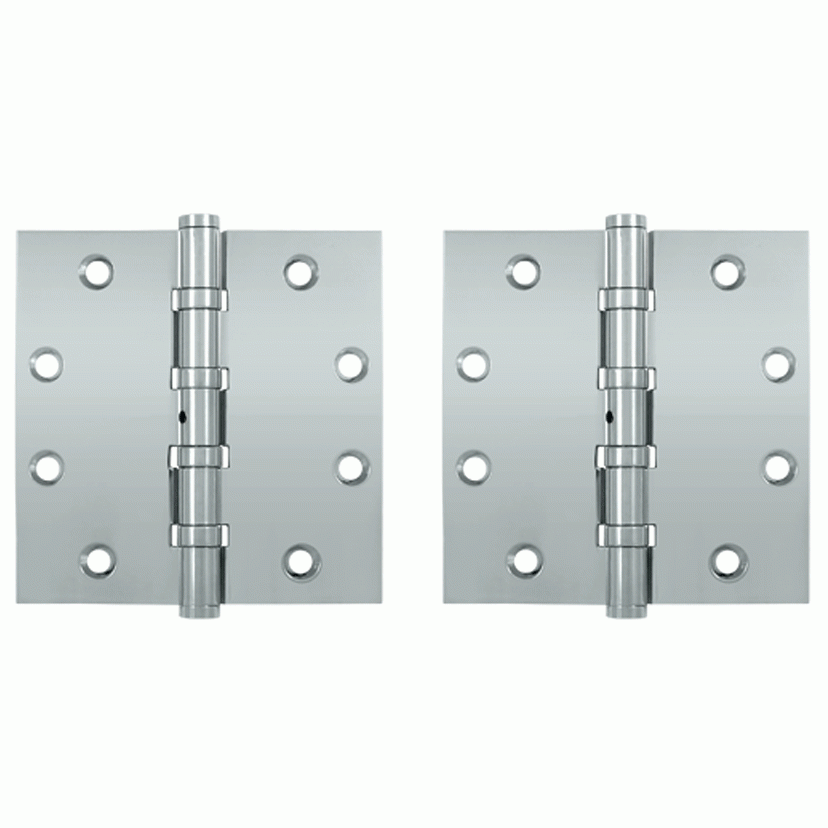 4 1/2 Inch X 4 1/2 Inch Solid Brass Non-Removable Pin Square Hinge (Chrome Finish) DELTANA