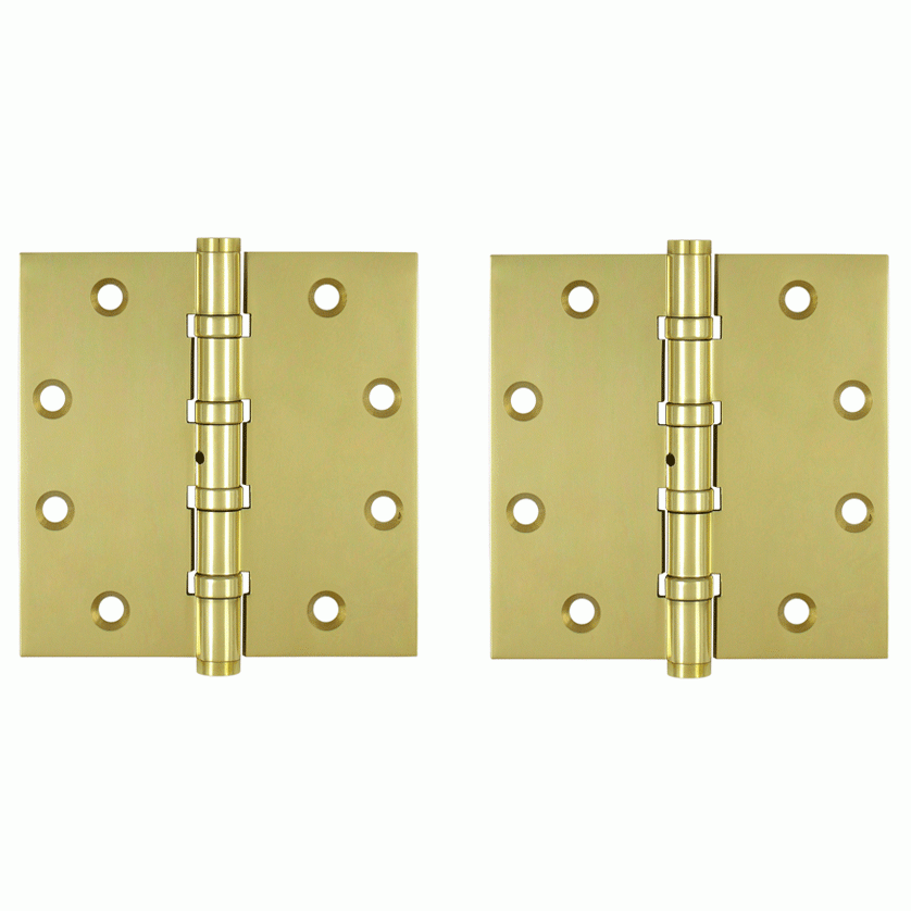 4 1/2 Inch X 4 1/2 Inch Solid Brass Non-Removable Pin Square Hinge (Polished Brass Finish) DELTANA