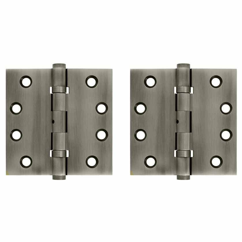 4 Inch X 4 Inch Ball Bearing Hinge Interchangeable Finials (Square Corner, Antique Nickel Finish) DELTANA