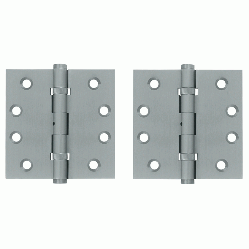 4 Inch X 4 Inch Ball Bearing Hinge Interchangeable Finials (Square Corner, Brushed Chrome Finish) DELTANA