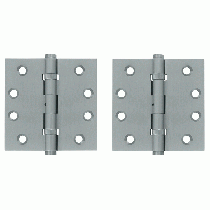 4 Inch X 4 Inch Ball Bearing Hinge Interchangeable Finials (Square Corner, Brushed Chrome Finish) DELTANA