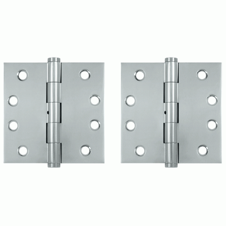 Pair 4 Inch X 4 Inch Non-Removable Pin Hinge Interchangeable Finials (Square Corner, Chrome Finish) DELTANA