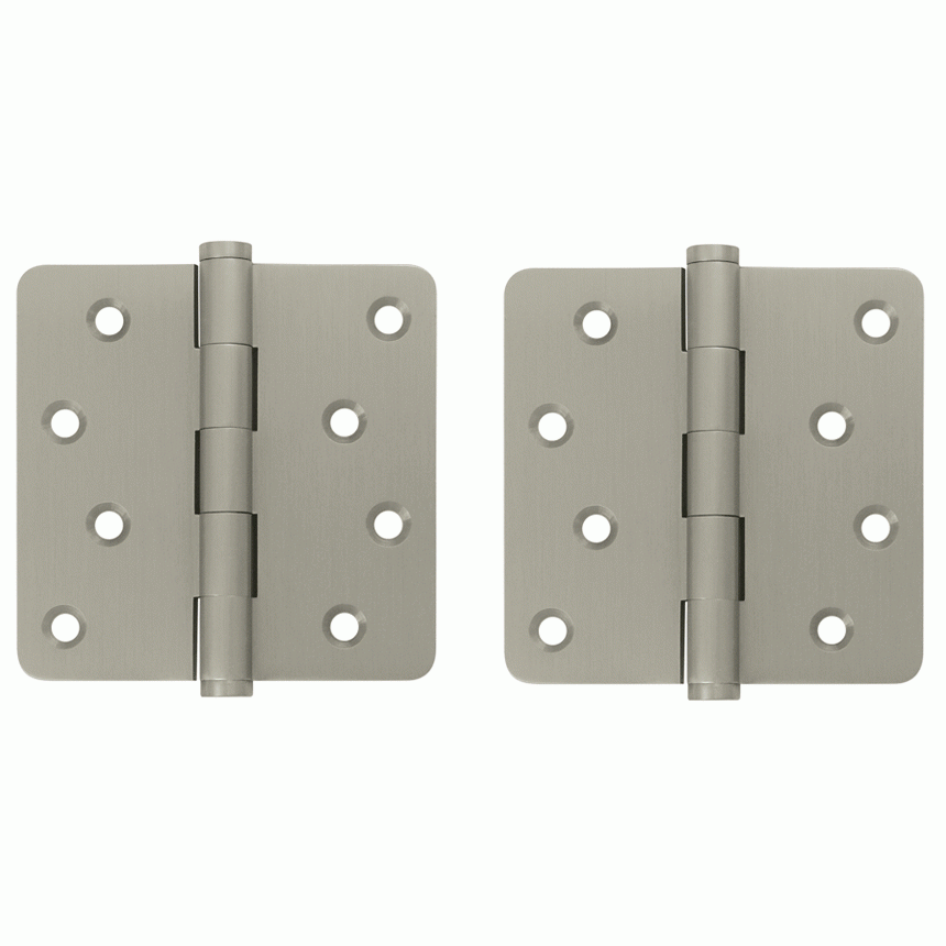 4 Inch X 4 Inch Solid Brass Zig-Zag Hinge (1/4 Radius Corner, Brushed Nickel Finish) DELTANA