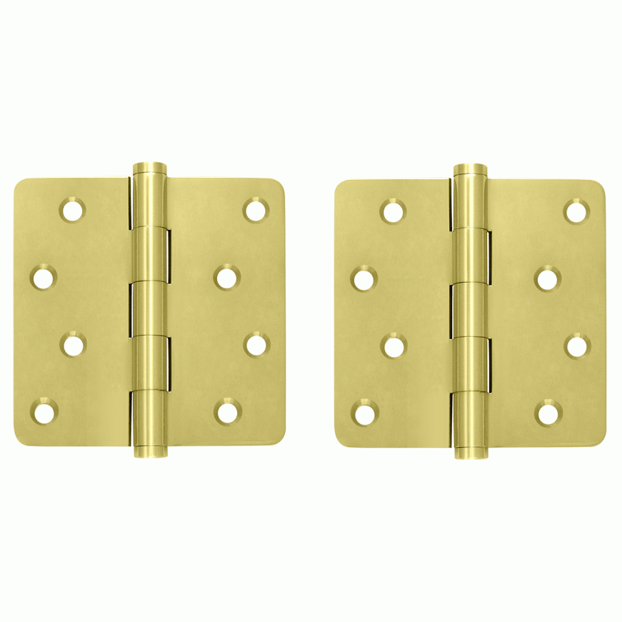 4 Inch X 4 Inch Solid Brass Zig-Zag Hinge (1/4 Radius Corner, Polished Brass Finish) DELTANA