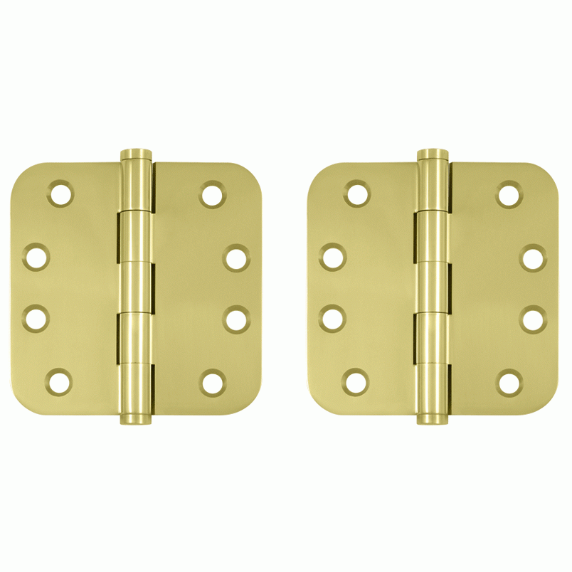 4 Inch X 4 Inch Solid Brass Hinge (5/8 Radius Corner, Polished Brass Finish) DELTANA