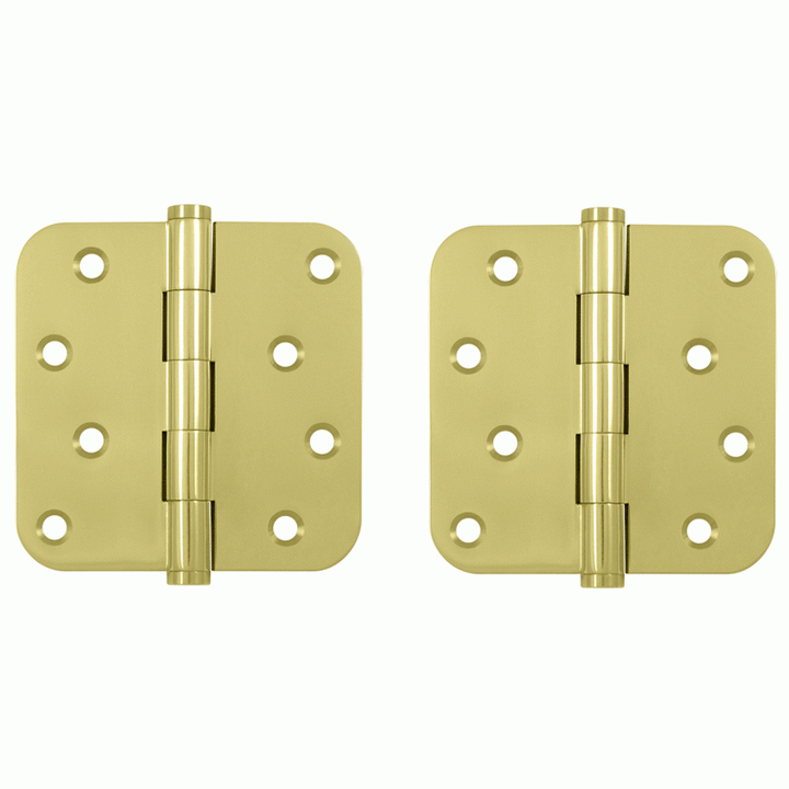 4 Inch X 4 Inch Solid Brass Zig-Zag Hinge (5/8 Radius Corner, Polished Brass Finish) DELTANA