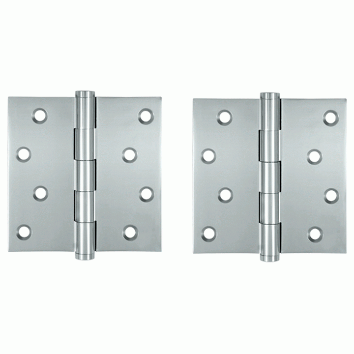 4 Inch X 4 Inch Solid Brass Zig-Zag Hinge (Square Corner, Chrome Finish) DELTANA