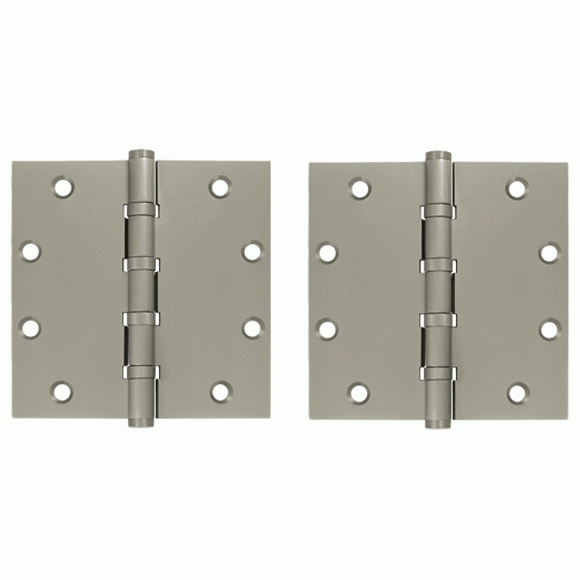 5 Inch X 5 Inch Solid Brass Four Ball Bearing Square Hinge (Brushed Nickel Finish) DELTANA