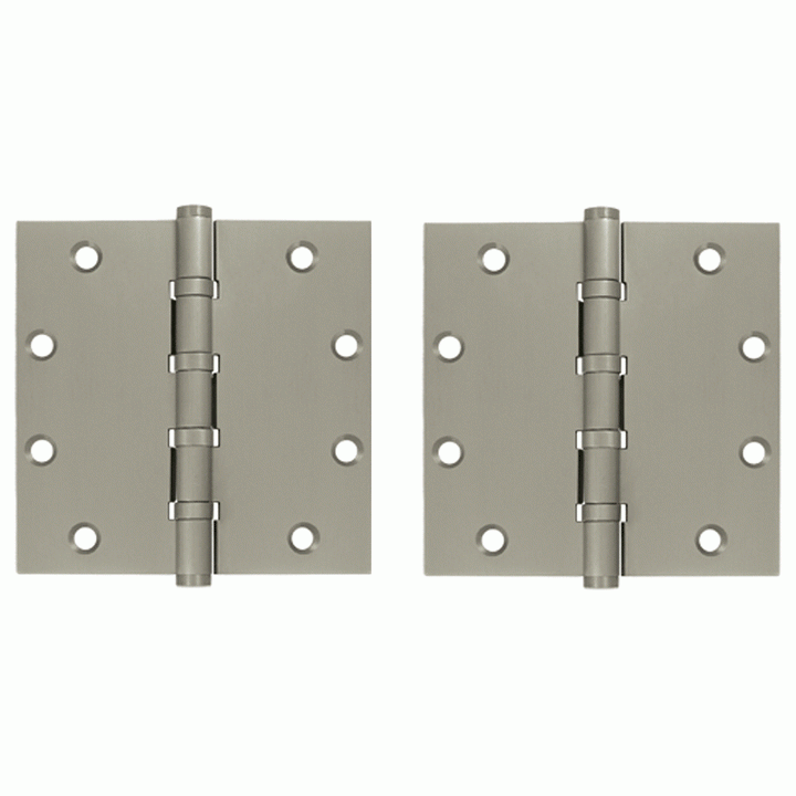 5 Inch X 5 Inch Solid Brass Four Ball Bearing Square Hinge (Brushed Nickel Finish) DELTANA