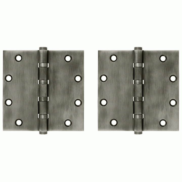 5 Inch X 5 Inch Solid Brass Four Ball Bearing Square Hinge (Antique Nickel Finish) DELTANA