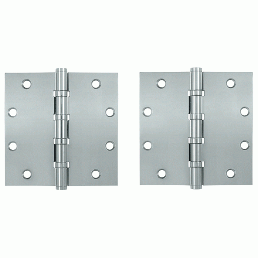 5 Inch X 5 Inch Solid Brass Four Ball Bearing Square Hinge (Chrome) DELTANA