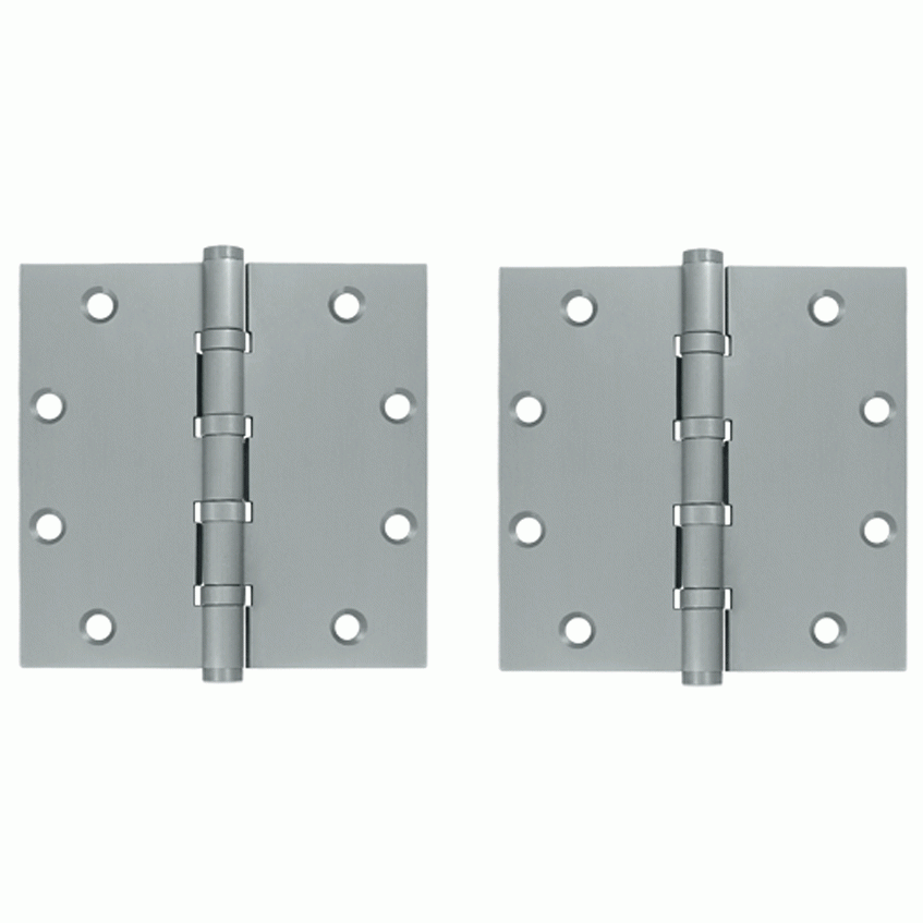 5 Inch X 5 Inch Solid Brass Four Ball Bearing Square Hinge (Brushed Chrome Finish) DELTANA