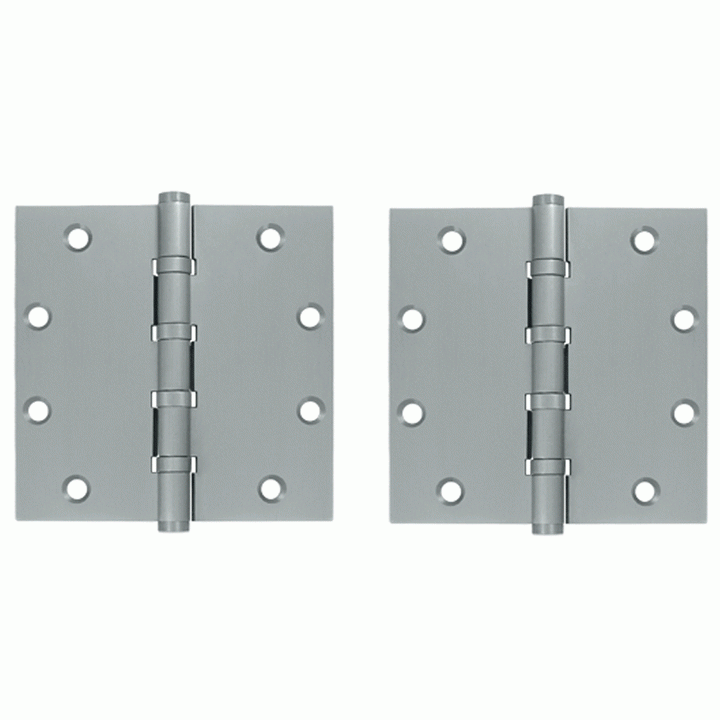 5 Inch X 5 Inch Solid Brass Four Ball Bearing Square Hinge (Brushed Chrome Finish) DELTANA