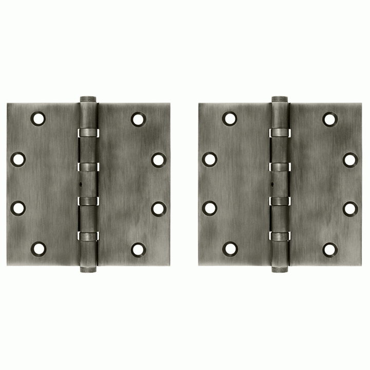 5 Inch X 5 Inch Solid Brass Non-Removable Pin Square Hinge (Antique Nickel Finish) DELTANA