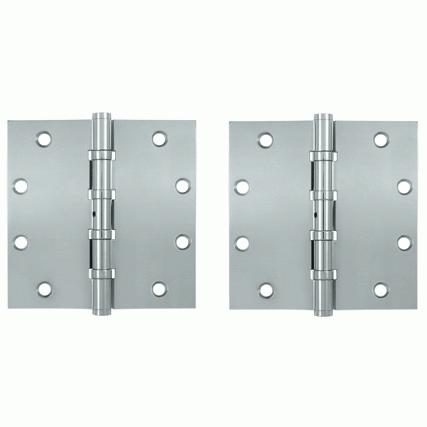 5 Inch X 5 Inch Solid Brass Non-Removable Pin Square Hinge (Chrome Finish) DELTANA