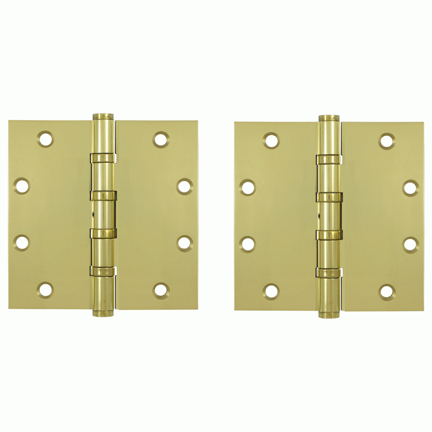 5 Inch X 5 Inch Solid Brass Non-Removable Pin Square Hinge (Polished Brass Finish) DELTANA