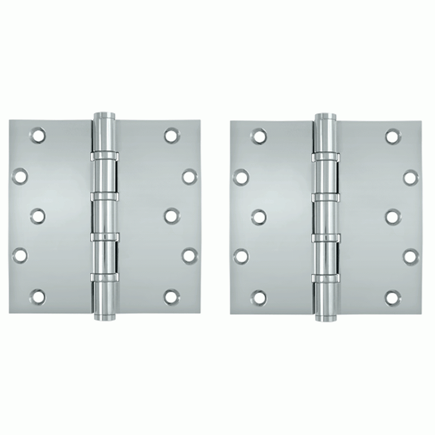 6 Inch X 6 Inch Solid Brass Ball Bearing Square Hinge (Chrome Finish) DELTANA