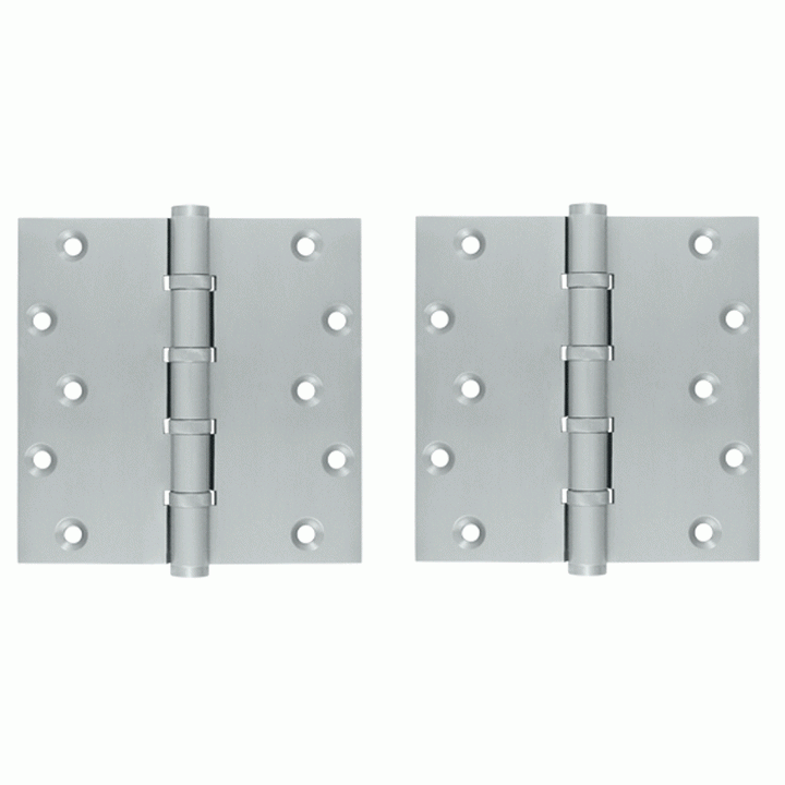 6 Inch X 6 Inch Solid Brass Ball Bearing Square Hinge (Brushed Chrome Finish) DELTANA