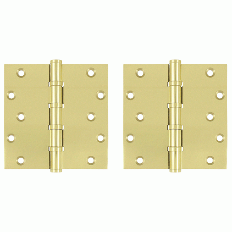 6 Inch X 6 Inch Solid Brass Ball Bearing Square Hinge (Unlacquered Brass Finish) DELTANA