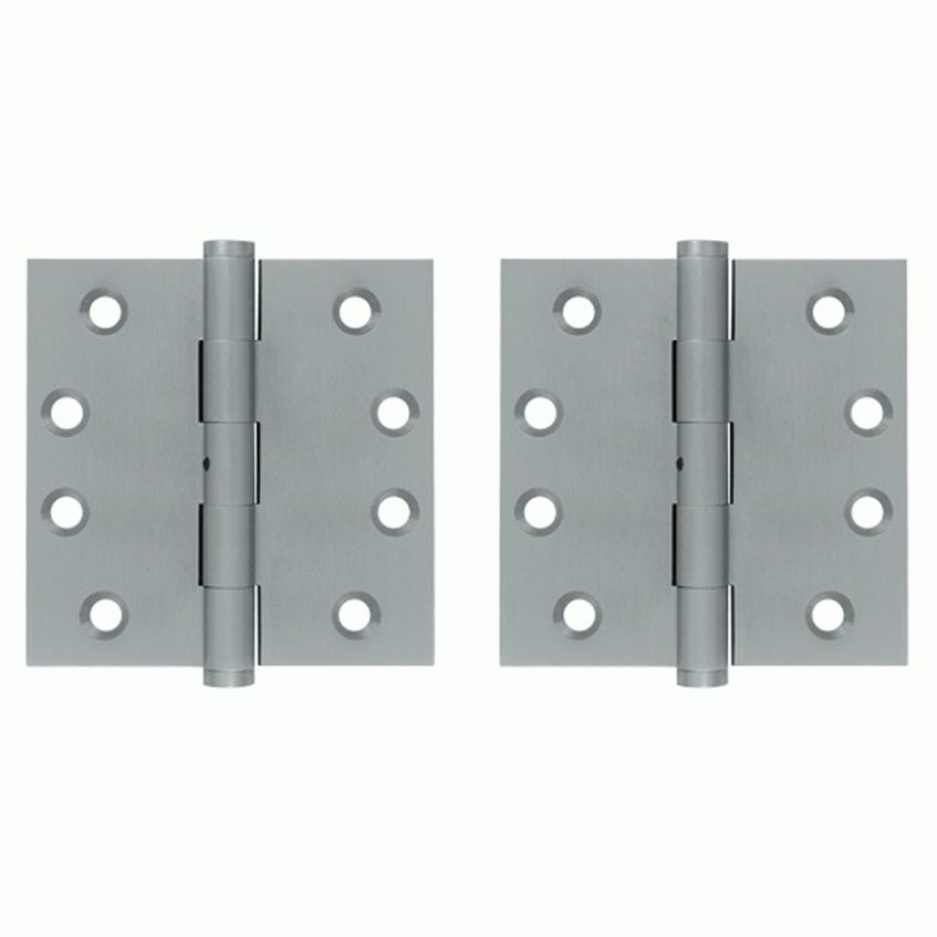 Pair 4 Inch X 4 Inch Non-Removable Pin Hinge Interchangeable Finials (Square Corner, Brushed Chrome Finish) DELTANA