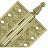 3 1/2 X 3 1/2 Inch Solid Brass Ornate Finial Style Hinge (Unlacquered Brass Finish) DELTANA