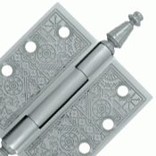 4 X 4 Inch Solid Brass Ornate Finial Style Hinge (Brushed Chrome Finish) DELTANA