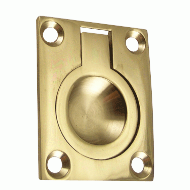 1 3/4 Inch Solid Brass Traditional Flush Ring Pull (Polished Brass) DELTANA