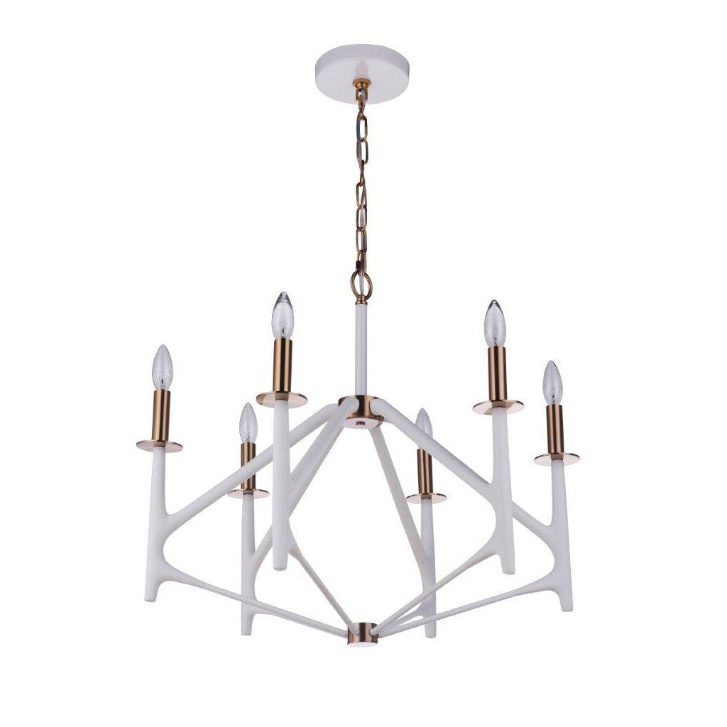 The Reserve 6 Light Chandelier in Matte White/Satin Brass CRAFTMADE